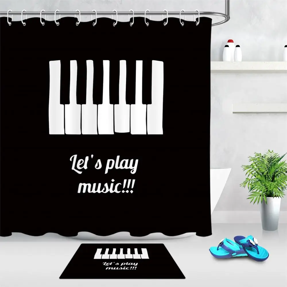 

Black Piano Keyboard Pattern Shower Curtain Art Music Bathroom Decor Anti-Mildew Polyester Fabric Bathtub Shower Curtain Mat