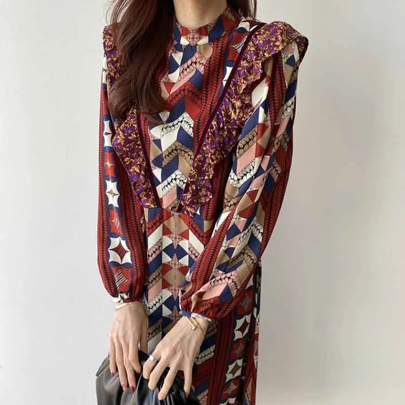 

Vintage Single Breasted Velvet Women Dress Turndown Collar Ruffles Female Femme Elegant Slim Waist Spring Autumn 2020 New Dress