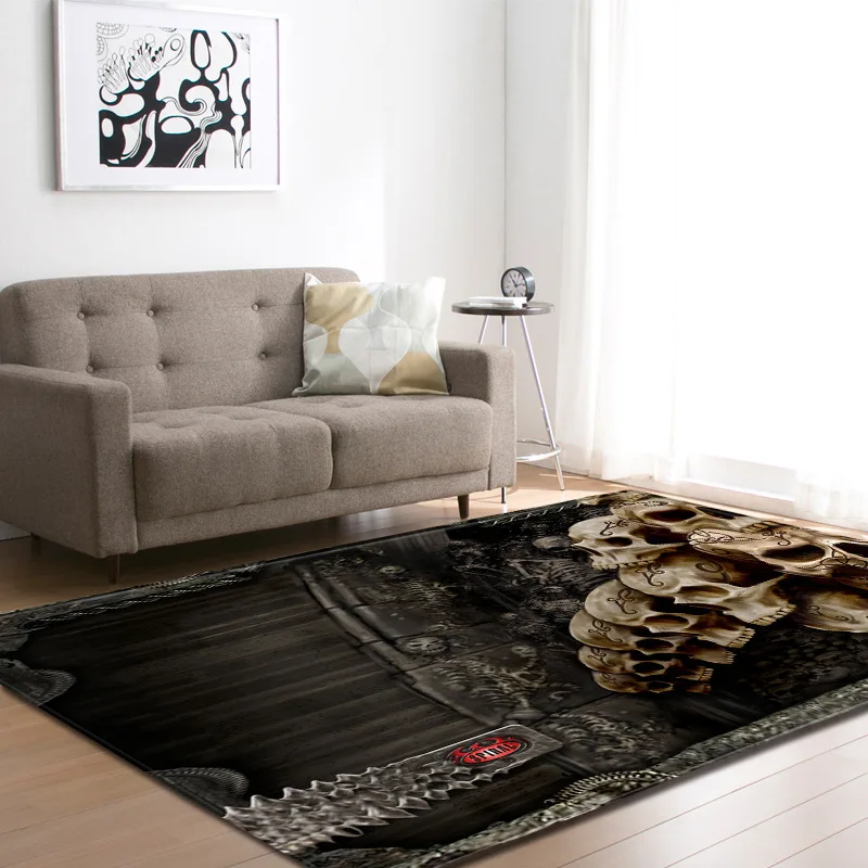 

2021 New Soft Skull Carpet for Living Room Bedroom Kitchen Personalized Skeleton Carpets Doormat Water Absorbing Carpet