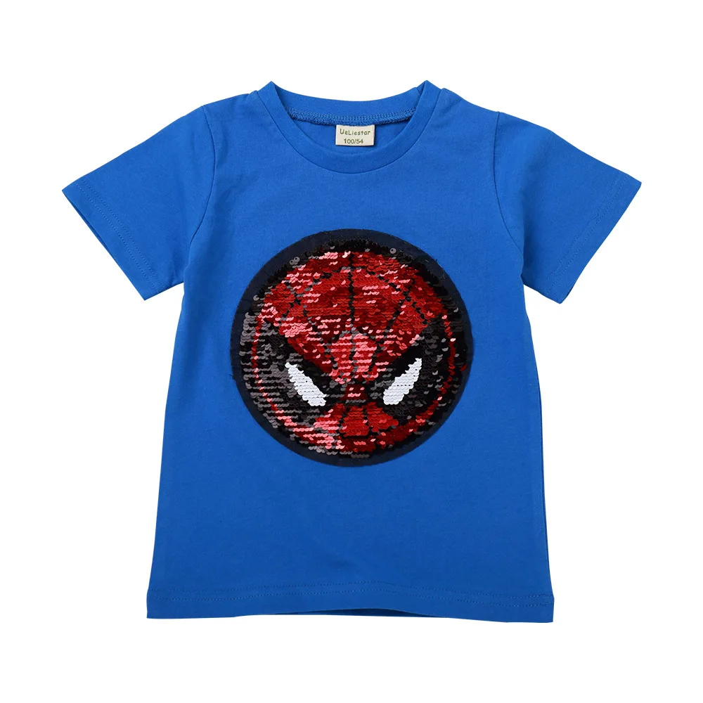 Fancy Novel Kids Girls Boys Tops Summer Short Sleeve Cotton Shirt Clothes For Children with Changeable Sequins Tinsel Pattern | Детская