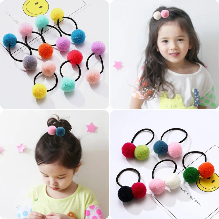 2 шт./компл. аксессуары для волос девочек эластичные резинки с плюшевым шариком