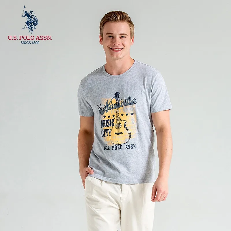 US Polo Assn. Черный белый цвет серо-голубой джемпер Мужская футболка Летний Новый