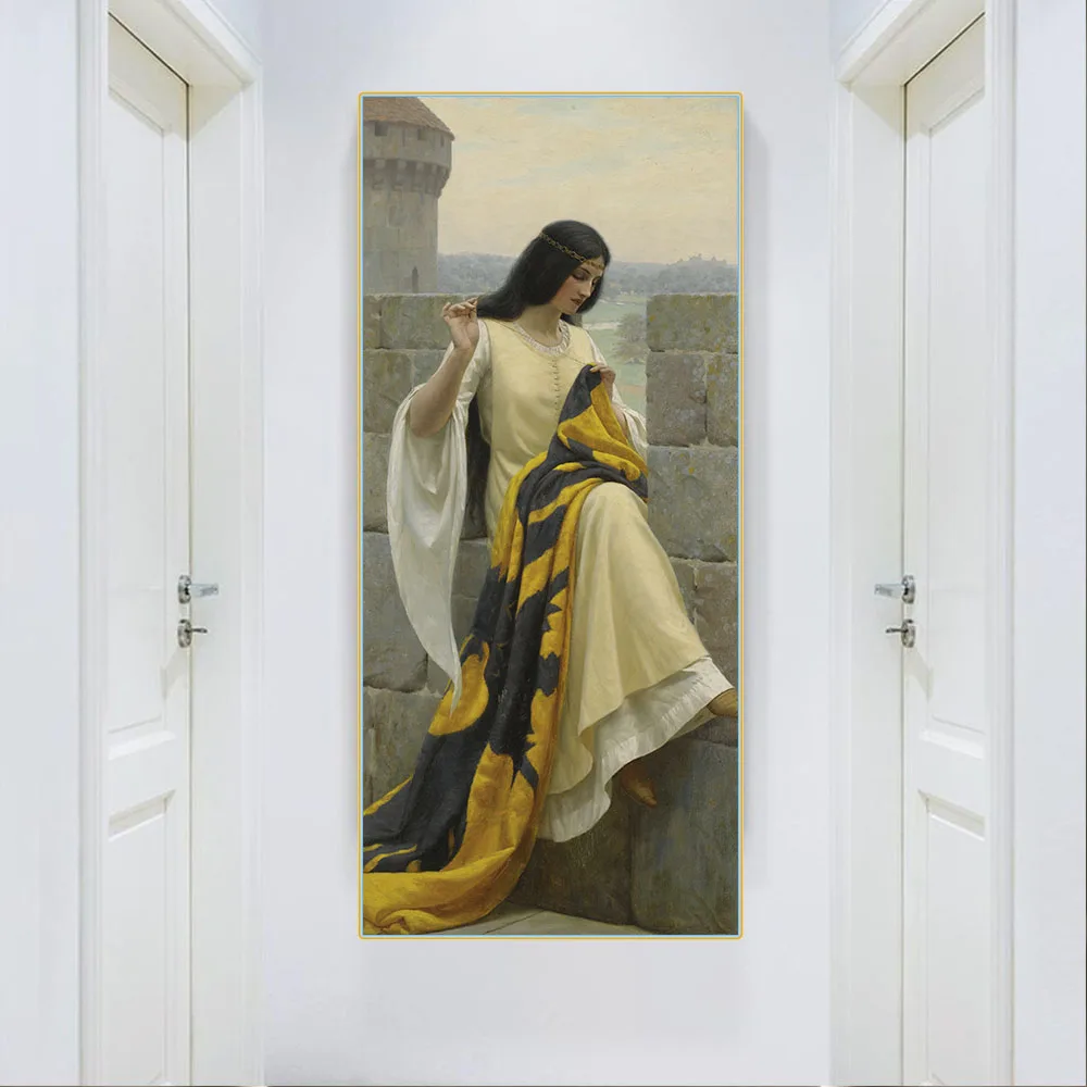 Citon Холст Картина маслом Edmund Leighton Stitching шитая стандартная Poster художественное