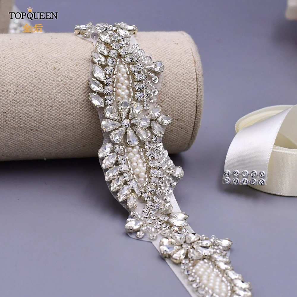 

TOPQUEEN S481 Crystal Bridal Belt Applique Decorative Belt for Wedding Dress Decorative Belt for Party Shiny Wedding Belt