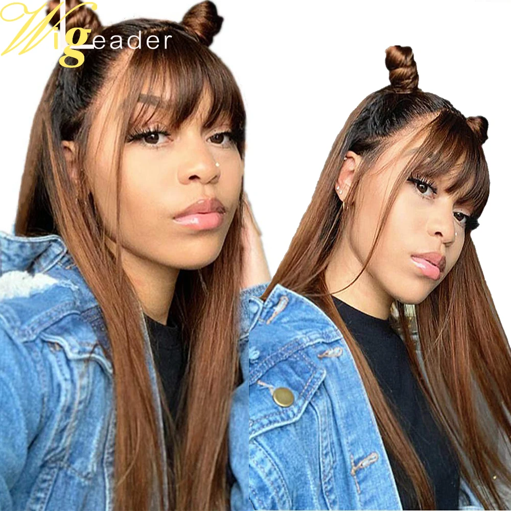 Wigleader челка Remy человеческие волосы парик фронта шнурка 1b/коричневый Ombre preplecked