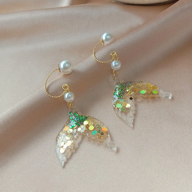 

New Super Fairy Maid Earrings Symphony Fishtail Girly Temperament Net Red Earrings Party Women Fashion Gift