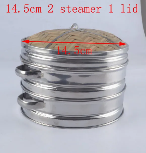 14.5cm 2steamer 1lid От 14 до 30 см кухонная посуда из нержавеющей стали, Бамбуковая Пароварка с крышкой, китайская кухонная посуда для приготовления рыбы, паста, овощи Dim - Цвет: 14.5cm 2steamer 1lid