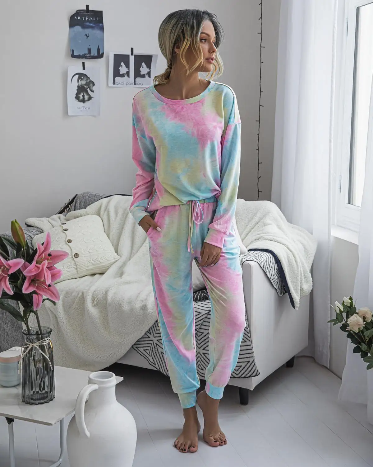 

Tie Dye Tracksuit Women Two Piece Set Spring Autumn Clothes Long Sleeve O-neck Pullover Top Pants Sweat Suits Casual Lounge Wear