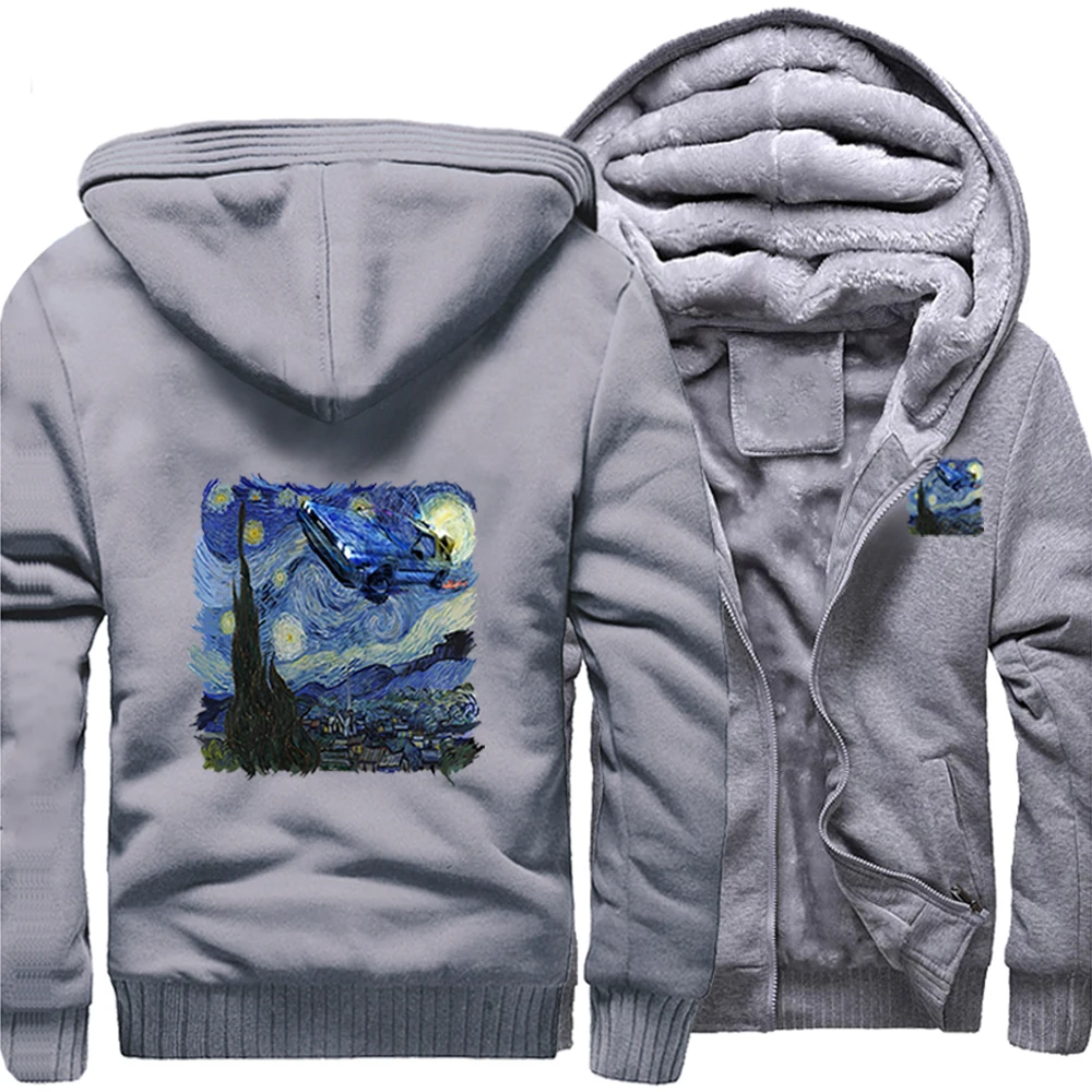 

The Starry Night Back To The Future Casual Jackets Outdoor Hoodies Coat Men Printed Street Sweatshirt Winter Warm Thick Fitted