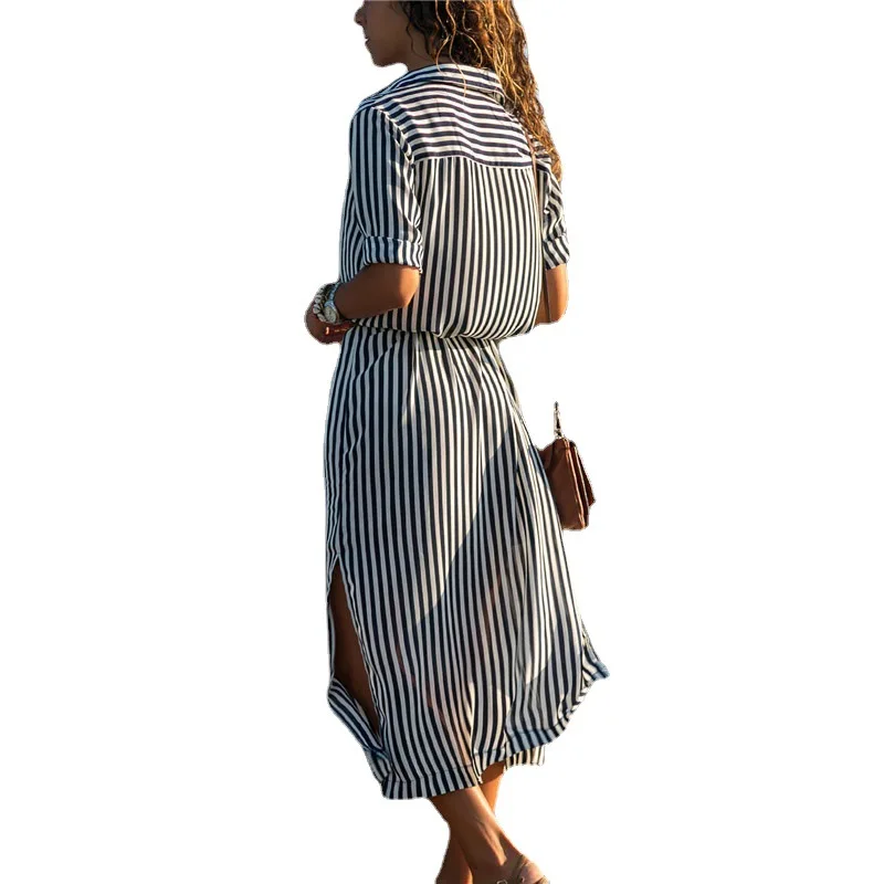 

GODLIKEU Womens Shirt Striped High Waist Lace Ladies Split Chiffon Long Casual Dress Jupe Longue Falda Larga
