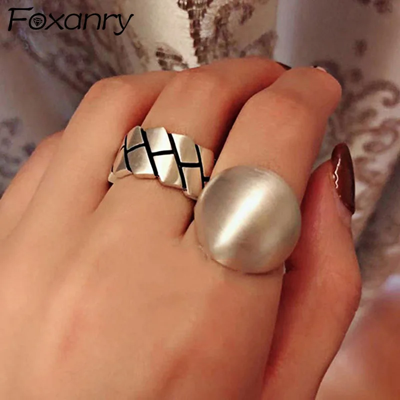 

Foxanry Minimalist Stamp Large Ball Smooth Rings for Women New Fashion Creative Birthday Party Jewelry Gifts
