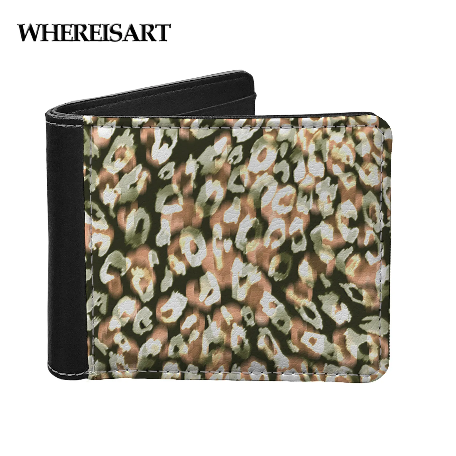 

WHEREISART Cool Leopard Pattern Mens PU Leather Credit Bank ID Card Holder Wallet Container Small Coin Purse for Men Male