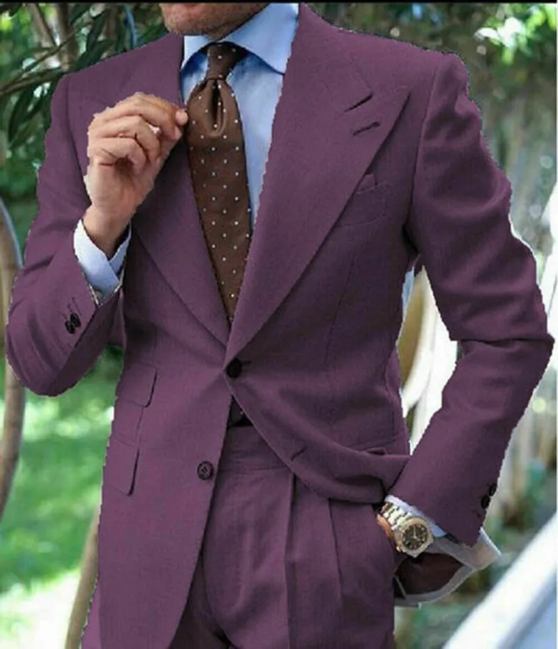 

Purple Men Suit 2 Pieces Male Blazer Pants Groom Tuxedo Slim Fit Wedding Prom Suits Costume Homme Mariage Jacket+Trousers