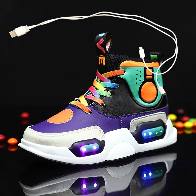 

2020 Children USB Charge Colorful Led Back Light Shoes Mesh Girls Flash Luminous Sneakers Boys Glowing Sneakers Kids Shoes