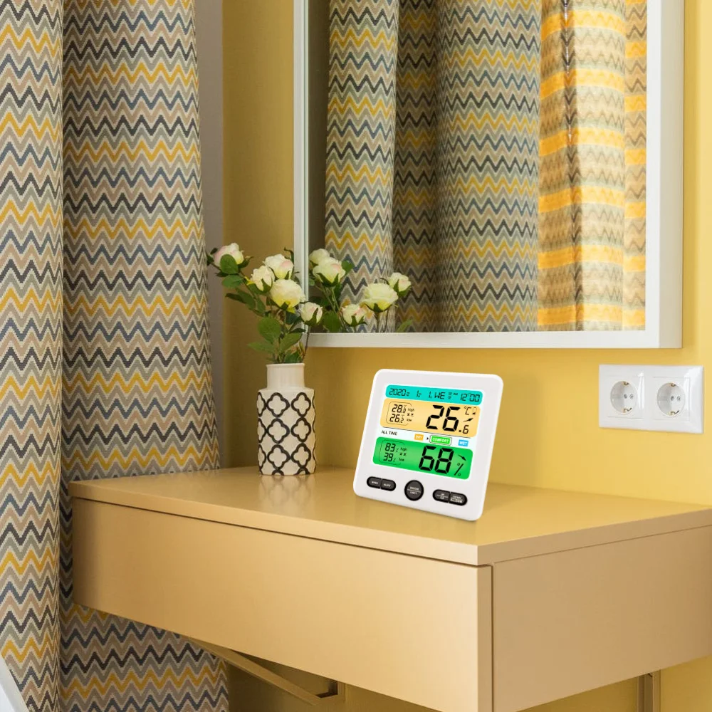 

1Pc High Precision Wall Mount Electric Hygrothermograph Clock with Battery
