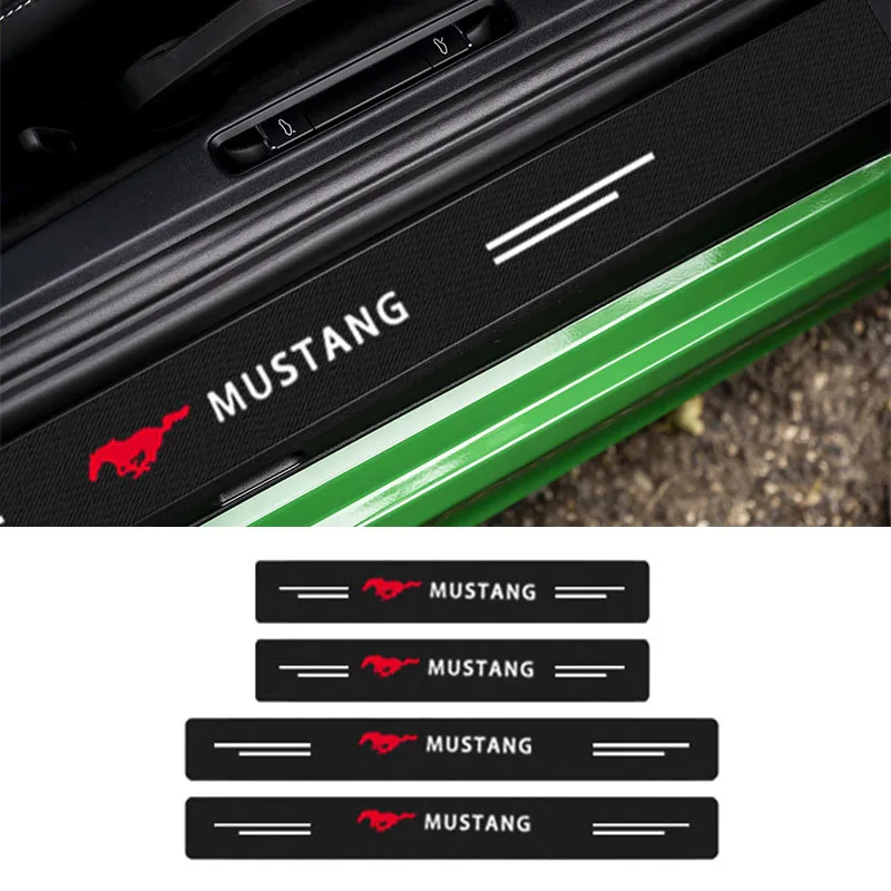 

4pcs Car Door Sill Scuff Plate Carbon Fiber Protector Cover for Ford Mustang Shelby GT 350 500 Cobra Etc Auto Accessories Gadget