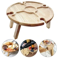 wooden portable outdoor wine table folding outdoor picnic wine table wood round desktop travel beach garden furniture sets