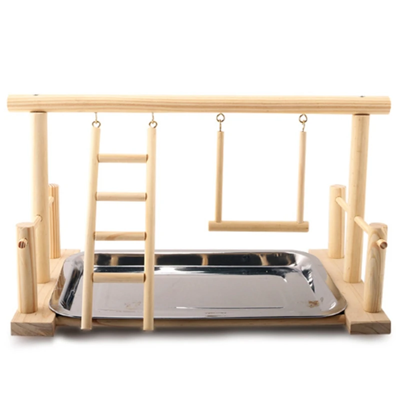 Wood Play Stand and Stainless Steel Tray Pet Bird Frame Station Parrots Playground Perch Gym Training Comfortable Toy | Дом и сад