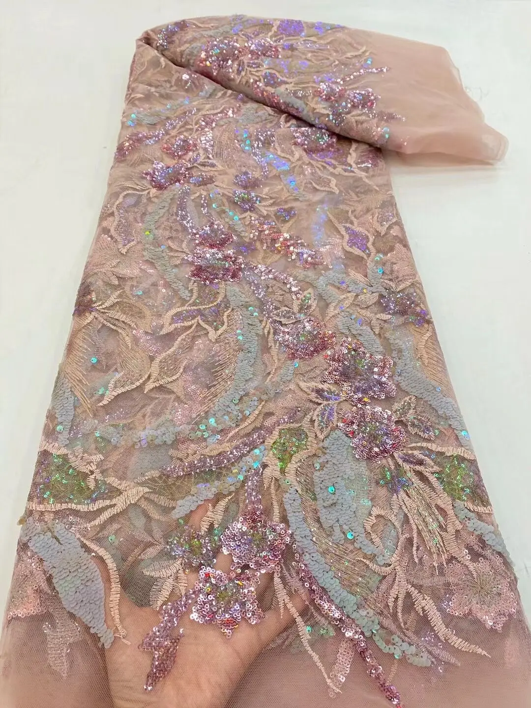 

LACE African Lace Fabric High Quality Sequins Velvet Lace Handmade Heavy Sequined Design for Wedding Dress Material