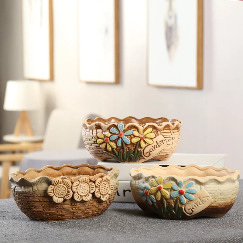 Korean Ins Classics Ceramic Succulent Flower Pot Simple Large Container Desktop Green Planting Girly Gift Home Garden Decoration | Дом и сад