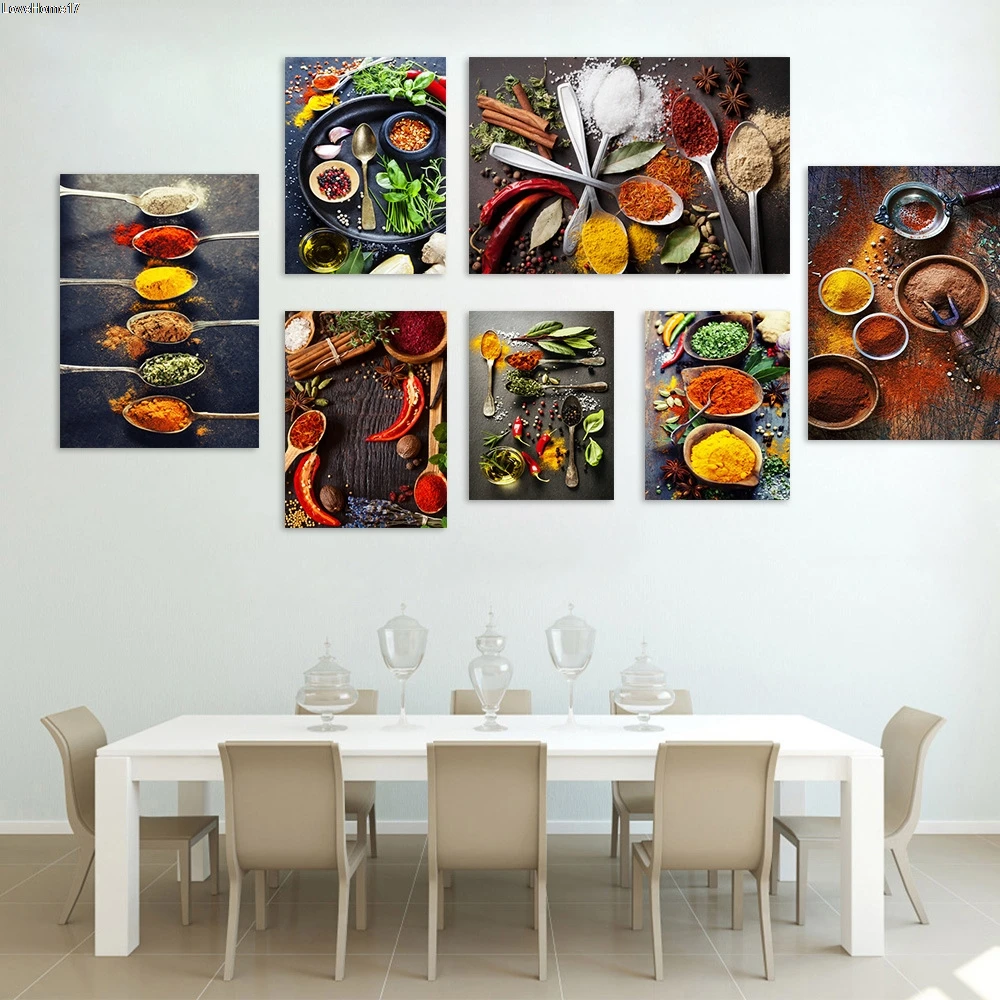 

Gourmet Vegetable Meat Cutlery Canvas Art Poster Wall Living Room Decoration Modern Frameless Painting Oil Painting