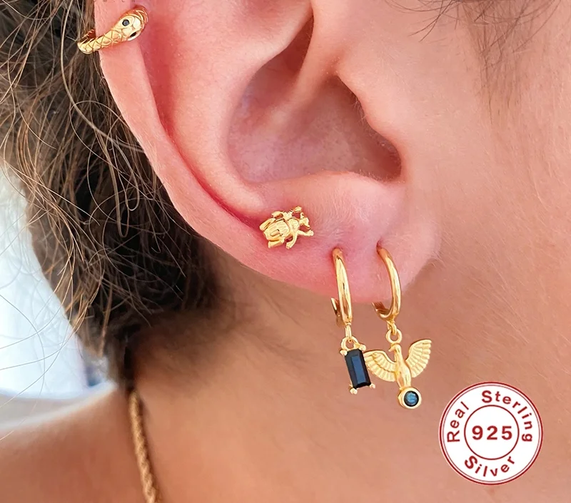 

Vintage Black Square Zircon Cryatals Hoop Earrings for Women Wedding Banquet Fine Jewelry Sterling Silver Pendientes Luxury