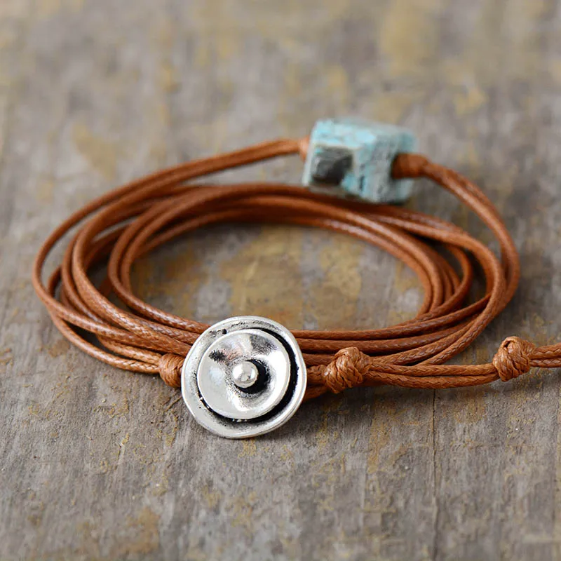 Браслет веревочный с шестигранными натуральными камнями длинный браслет дружбы