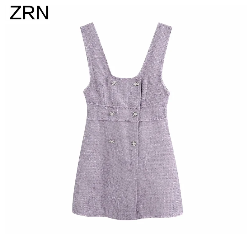 ZRN женское 2020 шикарное модное двубортное твидовое мини платье с потертостями и