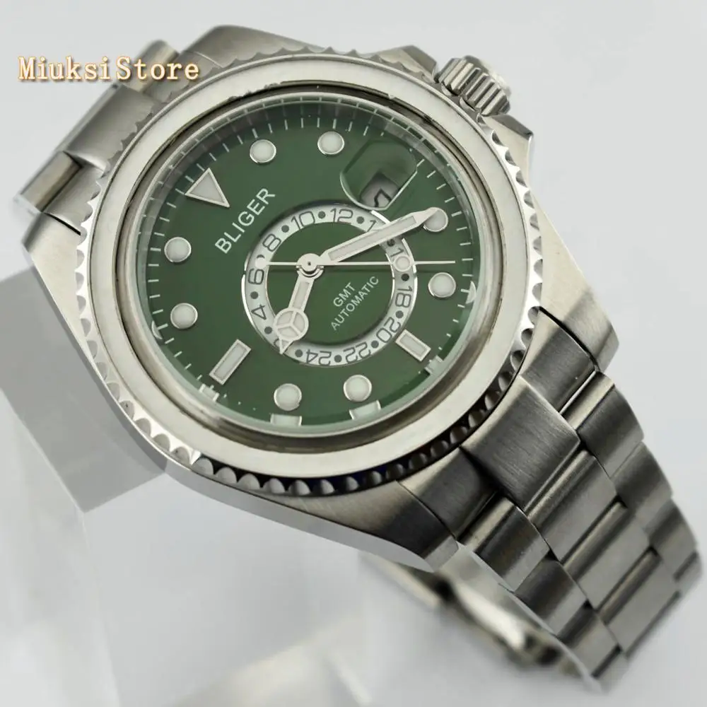Мужские часы с сапфировым стеклом Bliger автоматические зеленым циферблатом и