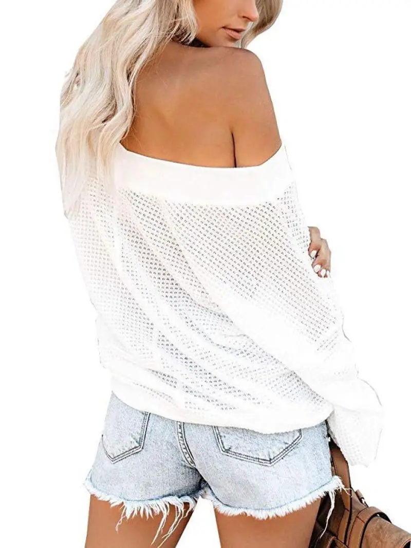 

T-shirts Women Autumn Long Sleeve Loosefemale Tops Solid Color Waffle Women's T-Shirt