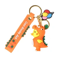 cartoon pendant dinosaur duck leather bag car plastic soft rubber doll key ring keychain accessories jewelry dog gift