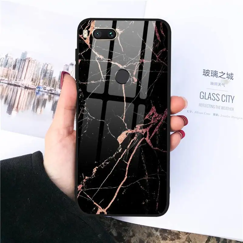 

gold marble Phone Case Tempered glass For xiaomi 6 8 lite se MIX2 2S Redmi 4X 5 6 6a note 4 5 6 7