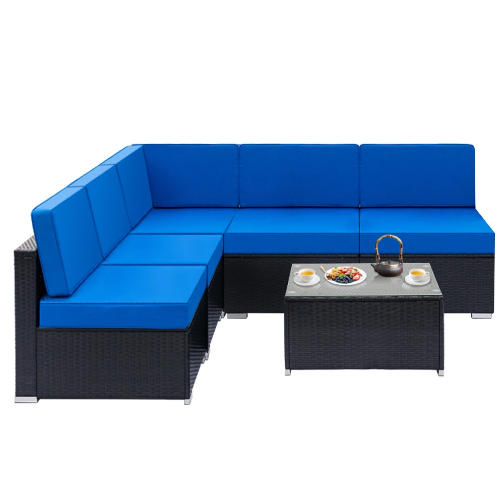 

【US Warehouse】Fully Equipped Weaving Rattan Sofa Set with 1 Corner Sofas & 4 Single Sofas & 1 Coffee Table （Outdoor rattan sofa）