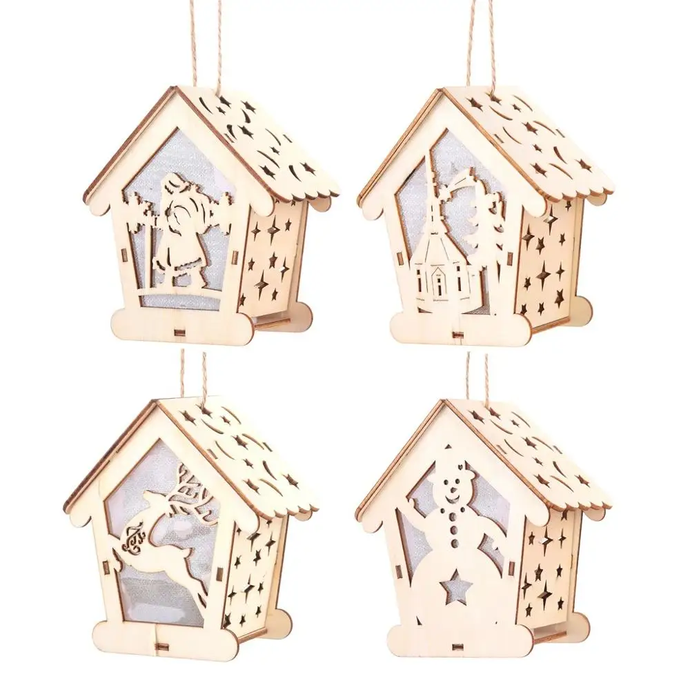 Деревянный кулон с светодиодный светильник Рождественская елка украшение