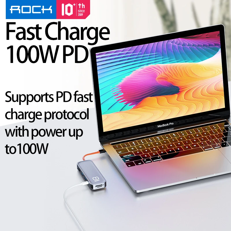 USB-концентратор ROCK HDMI с адаптером питания PD для ноутбука Macbook док-станция типа C