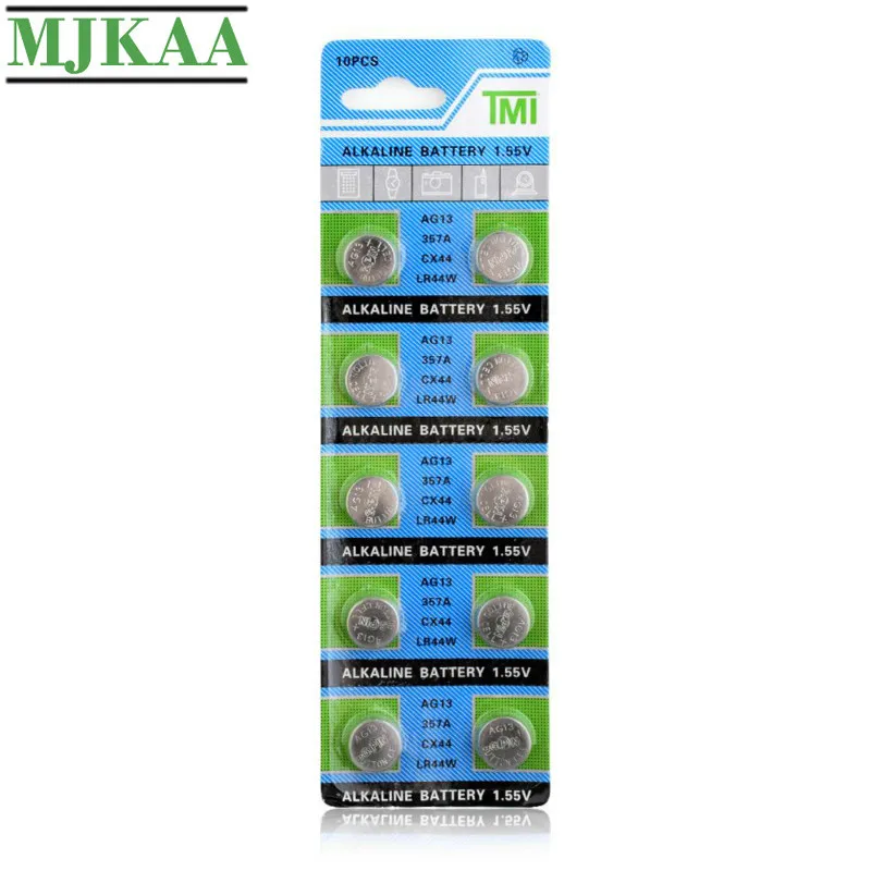 MJKAA 20 шт. AG13 Кнопочная батарея 1 55 В щелочная монетная LR44 357A S76E G13 для часов с