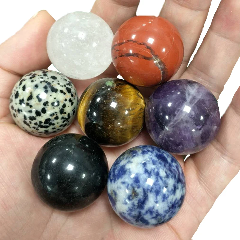 5 pcs/Set Crystal Ball Undrilled Beads 25mm Natural Stone Mixed Sphere Chakra Quartz Healing Reiki Craft Home Decorative | Дом и сад