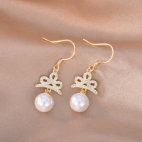 korean round pearl drop earrings for women 925 sterling silver jewelry gift crystal wedding earrings classic party jewelry