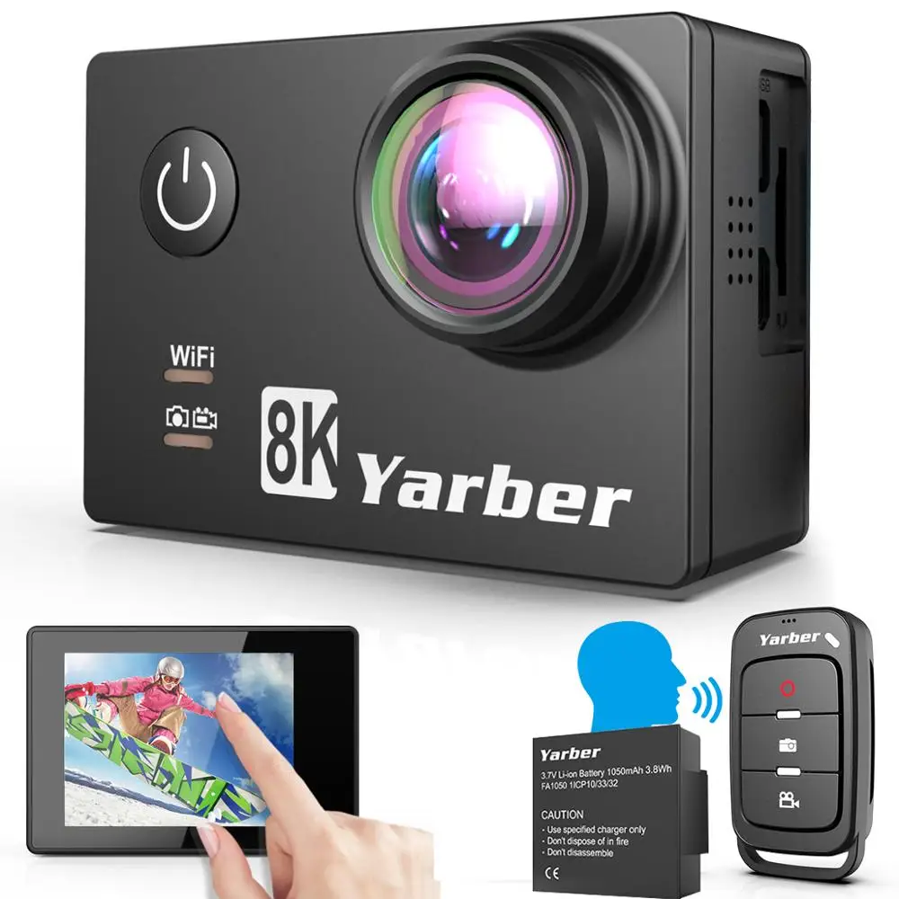 Экшн камера Yarber 8K Wi Fi 4K 60fps 20 МП HD 40 м водонепроницаемая экшн приложение с