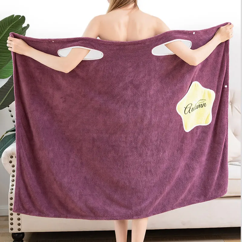 

Утолщенные банные халаты из кораллового флиса, женское полотенце, абсорбирующее, быстросохнущее банное халаты на пуговицах, Женская домашн...