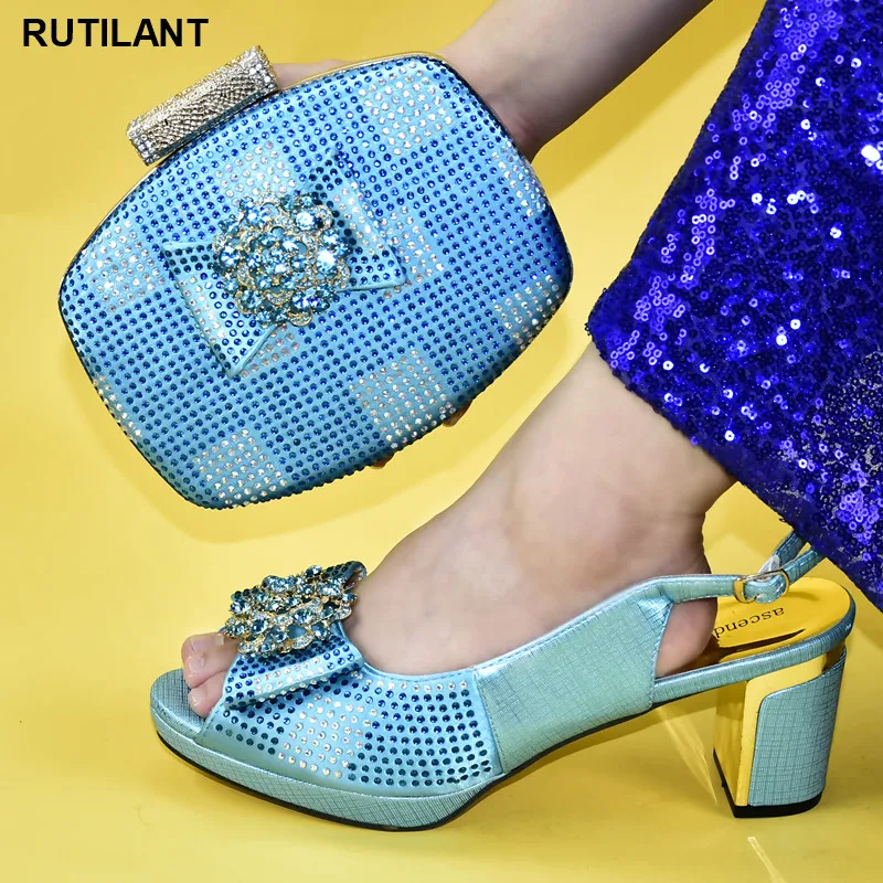 

New Arrival Women Shoes Matching Bags Sky Blue Designer Luxury Shoes Women 2020 Italian Shoes with Matching Bags High Quality