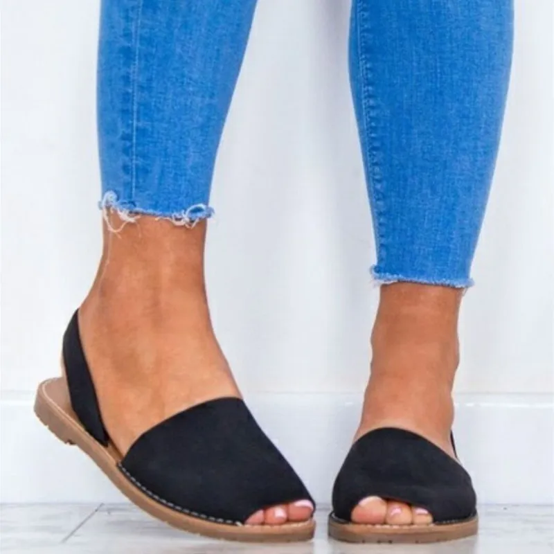 Сандалии женские с открытым носком плоская подошва замшевые повседневная обувь