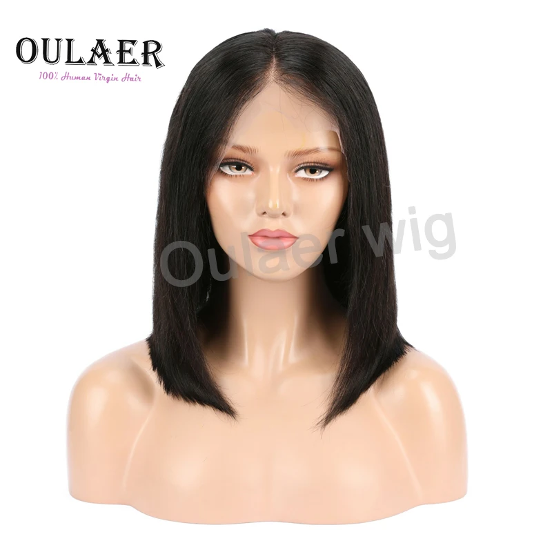 

Oulaer Short Bob Human Hair Wigs Pre Plucked Brazilian Straight 13x4 HD Transparent Lace Frontal Wig 150 Density For Black Women
