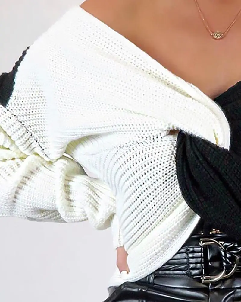 

Colorblock Crisscross Design Crop Sweater