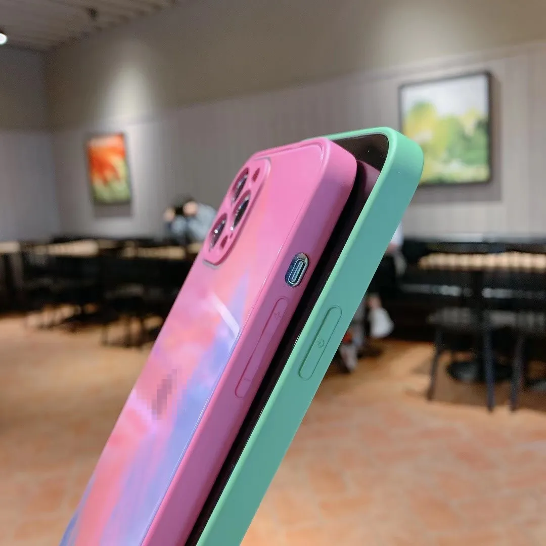 

For iPhone 12 Pro Max straight edge liquid watercolor tempered glass fine hole Apple 11/XS phone case