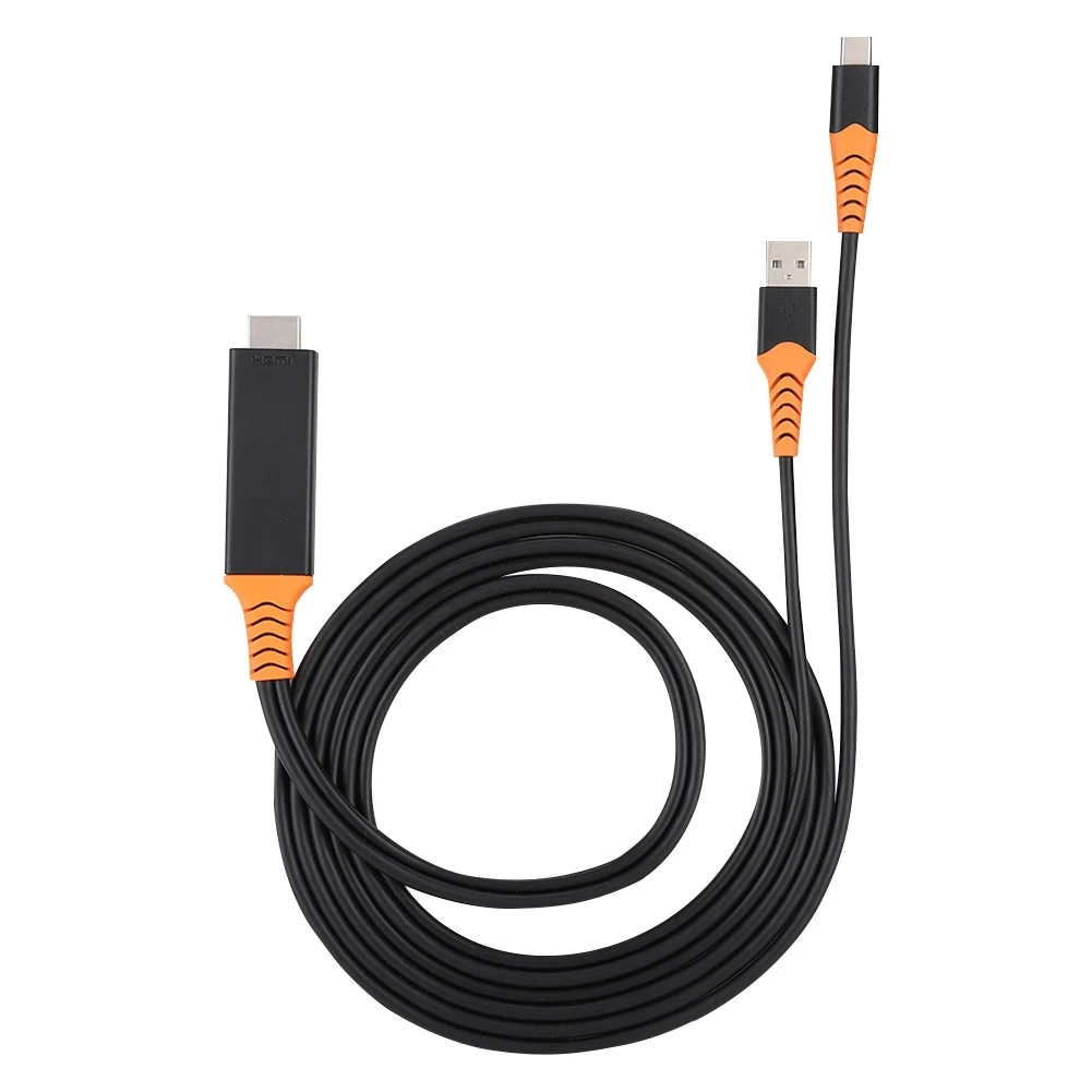 

Черный + оранжевый 2 м ПВХ 1080P 4k × 2k 60 Гц Type-C к HDMI-совместимый HD видеокабель для интерфейса Type-C для телефона