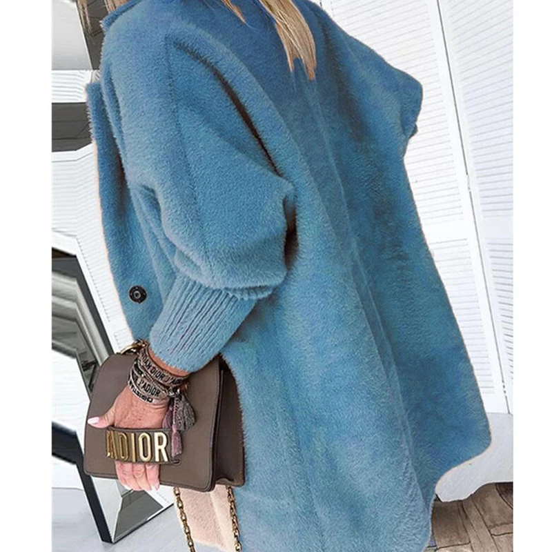 2019 зимняя женская элегантная лохматая повседневная одежда модная длинная куртка