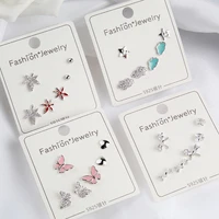 24 styles trendy 925 sterling silver earrings jewelry korean simple flower star butterfly stud earring sets for women girl party