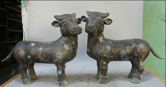 JP S0524 16 &quotстарая китайская Бронзовый народный животный Зодиак Год бык Oxen