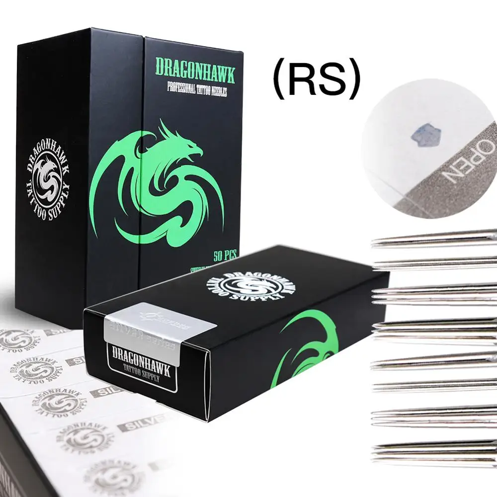 Одноразовые Иглы для татуировки 50 шт. RS круглые шейдеры Dragonhawk высококачественные серебряные стандартные иглы машины для татуировки